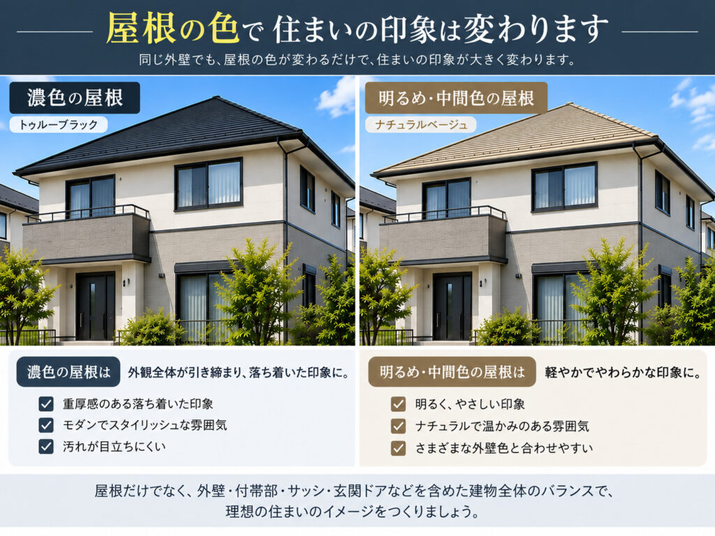 屋根の色で変わる住まいの印象を説明する画像